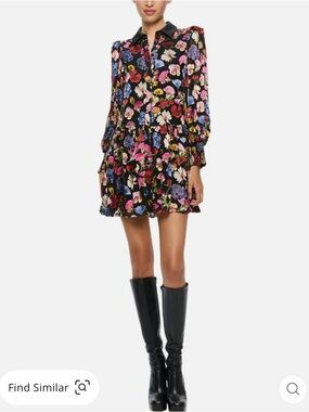 Alice + Olivia DRESS 
FloralMini Dress in Black